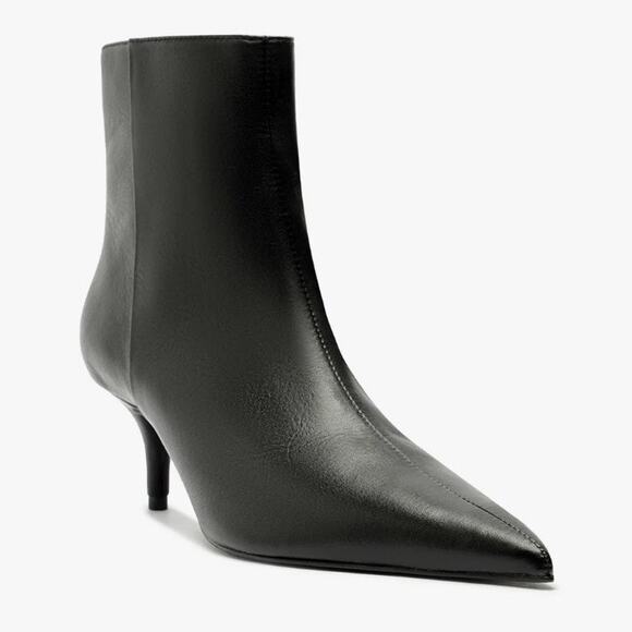 Schutz Mikki Mid Casual Leather Boot Pointed Toe Stiletto Heel Black Size 8B NWB - Picture 1 of 12